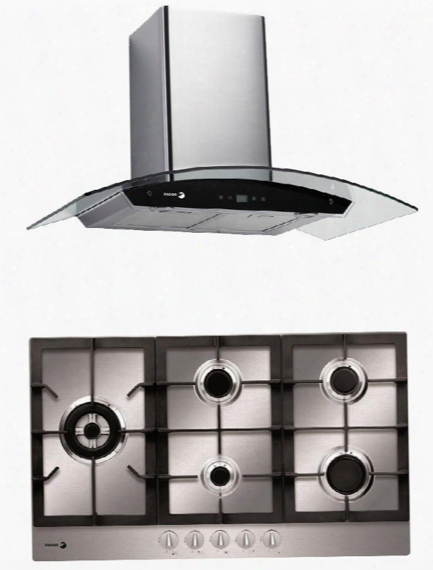 2 Piece Stainless Steel Kitchen With Fa-950stx 34" Gas Cooktop And 60cfg-36b 36" Wall Mount Range