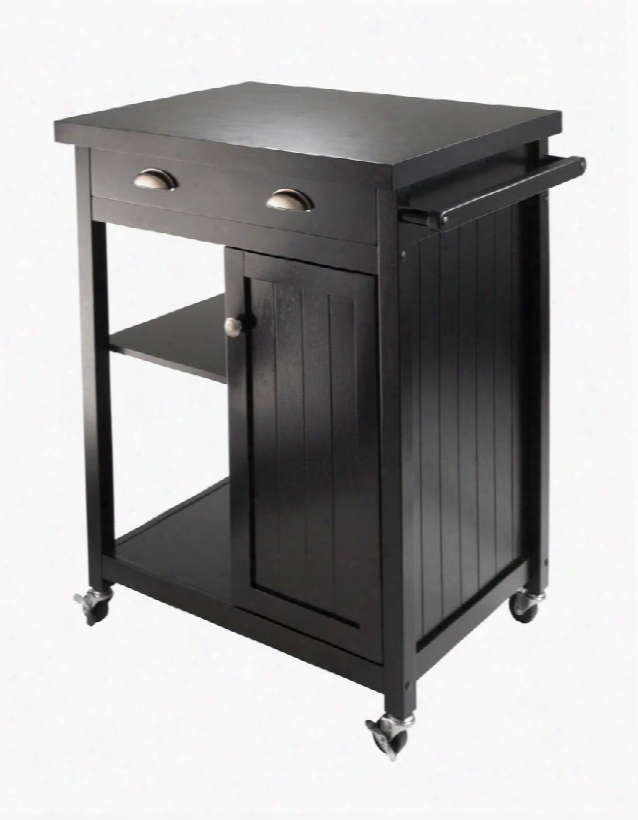 20727 Timber Kitchen Cart With Wainscot Panel In Black