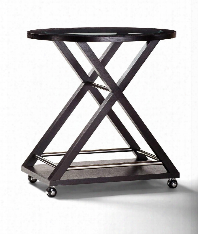 3410-06 Halifax Oval Glass Top Castered Servver Cart In Espresso Finish With Brushed Stainless Steel
