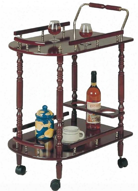 3512 Coaster 3512 Serving Cart With Brass Accents In Cherry