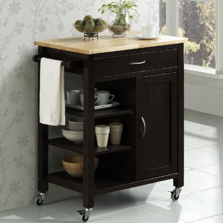 43929 28" Edmonton Kitchen Cart With Natural Wood Top 1 Drawer 1 Framed Door And Large Industrial Casters In