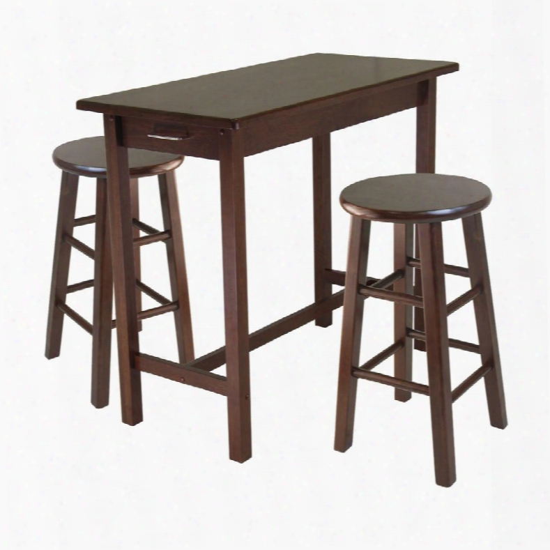 94342 3-pc Kitchen Island Set With 2 Square Leg Stools In Wanut