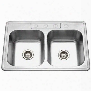 A3322-65bs4-1 Ada Glowtone Series Topmount Stainless Steel 4-hole 50/50 Double Bowl Kitchen