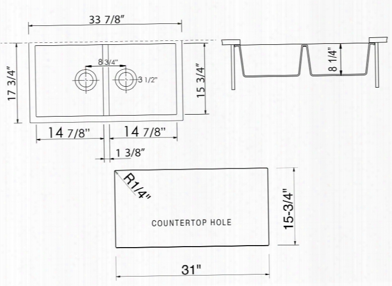 Ab3420um-bla 34" Double Bowl Kitchen Sink With Granite Composite And Under Mount Installation Hardware In