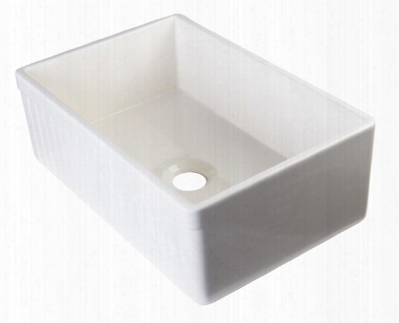 Ab509-b 30" Fluted Apron Single Bowl Farmhouse Kitchen Sink With Firecay And 3 1/2" Rear Center Drain In