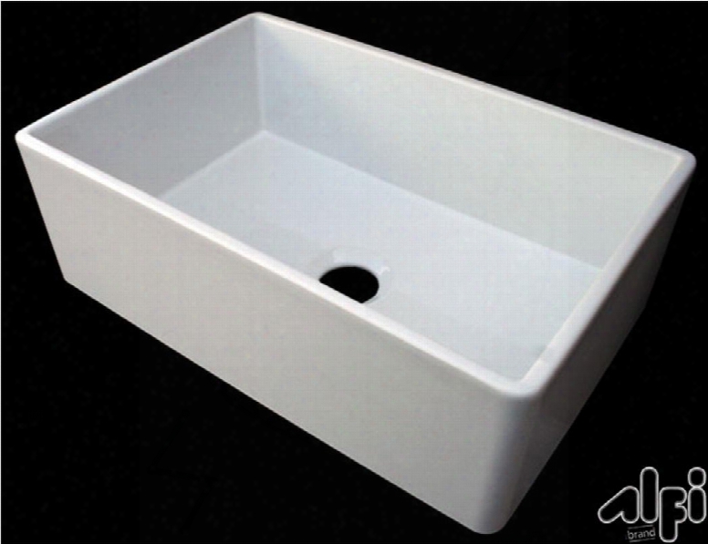 Ab510-w 30" Contemporary Smooth Apron Farmhouse Kitchen Sink With Fireclay And 3 1/2" Rear Center Drain In