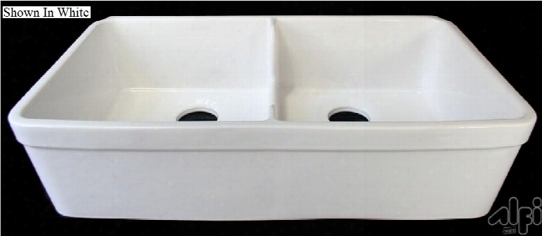 Ab5123-b 32" Short Wall Double Bowl Lip Apron Farmhouse Kitchen Sink Witj Fireclay 3 1/2" Rear Center Drain And Cupc Certkfied In