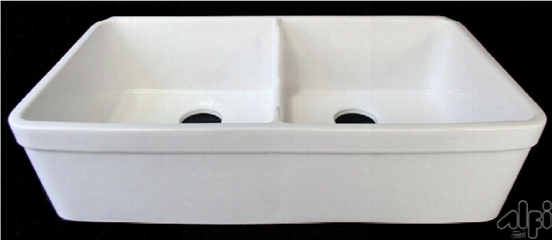 Ab5123-w 32" Short Wall Double Bowl Lip Apron Farmhouse Kitchen S1nk With Fireclay 3 1/2" Rear Center Drain And Cupc Certified In
