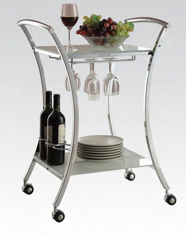 Anker Collection 98127 23" Serving Cart With Metal Frame Wine Bottle Holder Mobillity Casters Stemware Rack And Tempered Glass Shelves In White