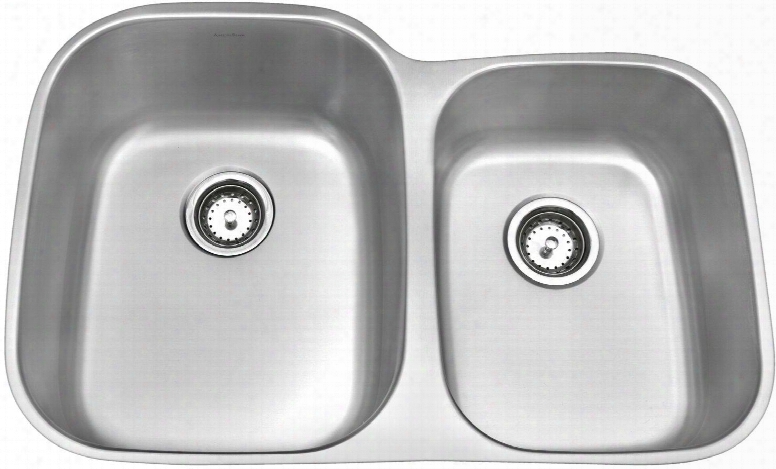 As327 Heritage 32" Undermount Kitchen Sink With Two 16 Gauge Bowls Large Bowl Left Side Type 304 Stainless Steel Con Struction And Brushed Nickel