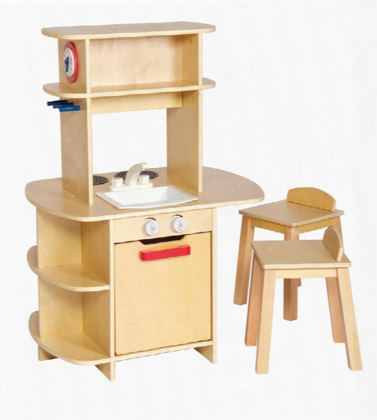 G97278 Cafe Children's Play Kitchen With Sink Stove-top Microwave Oven With Pullout Rack And Write-on/wipe-off Board In Natural Light Wood