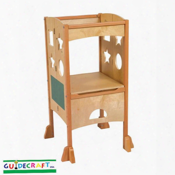 G97325 21" Kitchen Helper Children's Step-up Footstool With Multiple Shapes Cut-out And 3 Adjustable Heights In Rich Maple