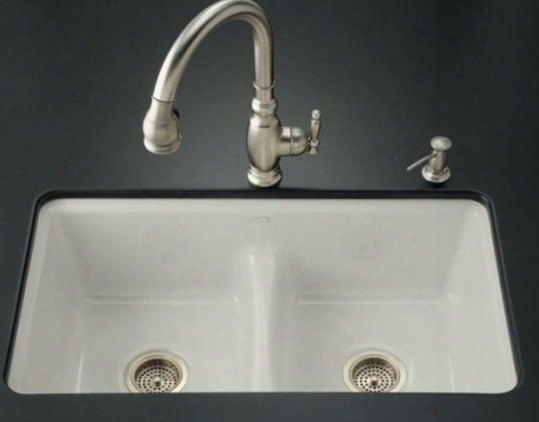 K-5838-7u-95 Double Basin Smart Divide Cast Iron Kitchen Sink From The Deerfield Series: Ice