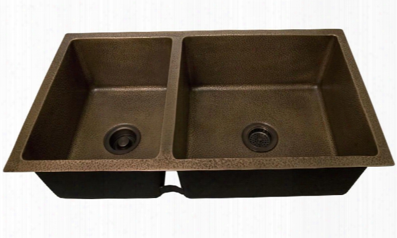 Kscdb3504-ac Sonora 37 Copper Double Bowl Undermount Kitchen Sink