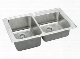 Lgr37224 Gourmet Lustertone Stainless Steel 37" X 22" Self Rimming Double Basin Top Mount Kitchen Sink With 10" Depth: Stainless