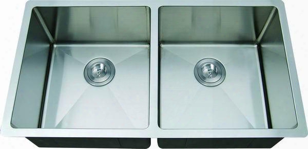 Li-2000-r Varsi 33 1/2" Double Bowl Undermount Kitchen Sink With Soundproofing System And Mounting Hardware In Stainless