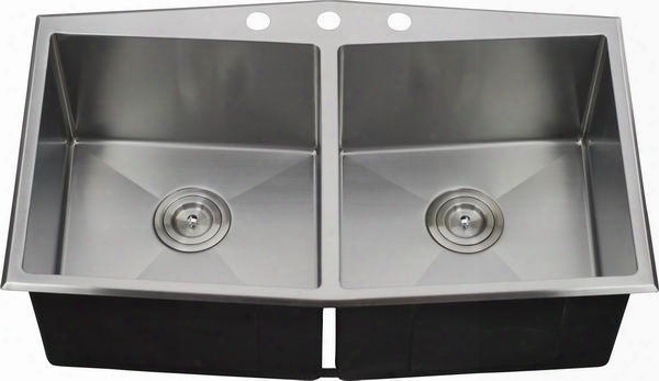 Lix-100 Paluzza 33 1/2" Double Bowl Undermount/drop-in Kitchen Sink With Soundproofing System And Mounting Hardware In Stainless