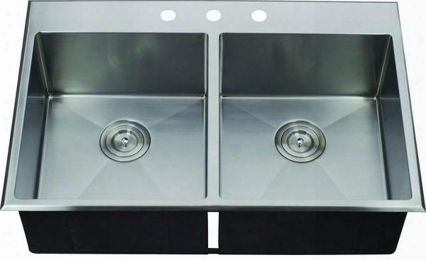 Lix-100-s Paluzza 33" Double Bowl Drop-in Kitchen Sink With Soundproofing System And Mounting Hardware In Stainless