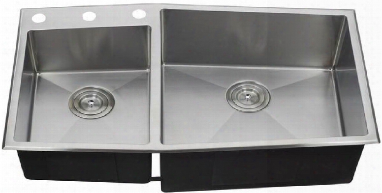 Lix-400-d Valbruna 33 1/2" Double Bowl Undermount/drop-in Kitchen Sink With Soundproofing System And Mounting Hardware In Stainless