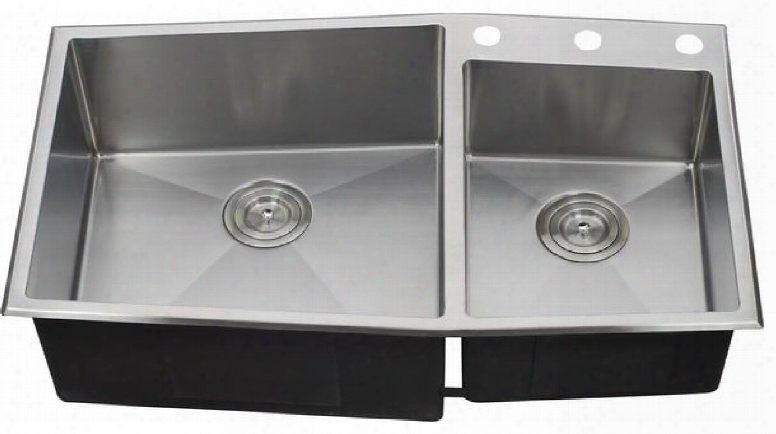 Lix-400 Valbruna 33 1/2" Double Bowl Undermount/drop-in Kitchen Sink With Soundproofing System And Mounying Hardware In Stainless