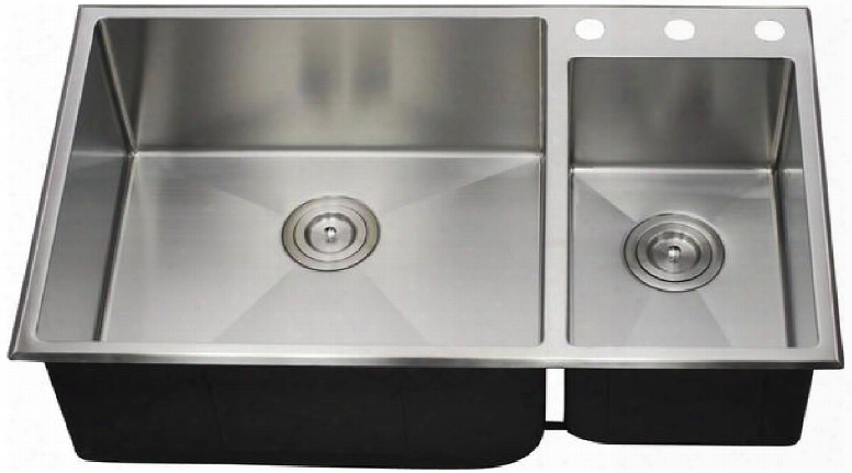 Lix-500 Biagio 33 1/2" Double Bowl Undermount/drop-in Kitchen Sink With Soundproofing System And Mounting Hardware In Stainless