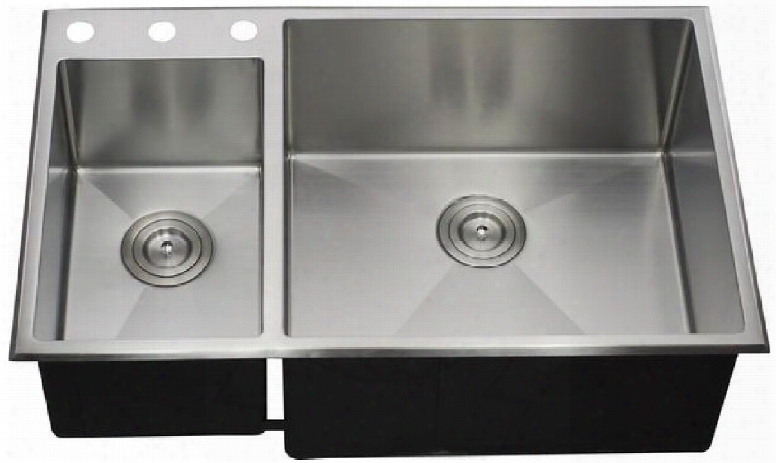 Lix-500-d Biagio 33 1/2" Double Bowl Undermount/drop-in Kitchen Sink With Soundproofing System And Mounting Hardware In Stainless