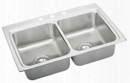 Lr33210 Gourmet Lustertone Stainless Steel 33" X 21-1/4" Double Basin Top Mount Kitchen Sink With 7-7/8" Depth: Stainless