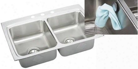 Lr3322ek4 Gourmet E-dock 33 X 22 Drop In Double Bowl 18 Gauge Stainless Steel Kitchen Sink With Stainless Steel E-dock Hook Included: Stainless