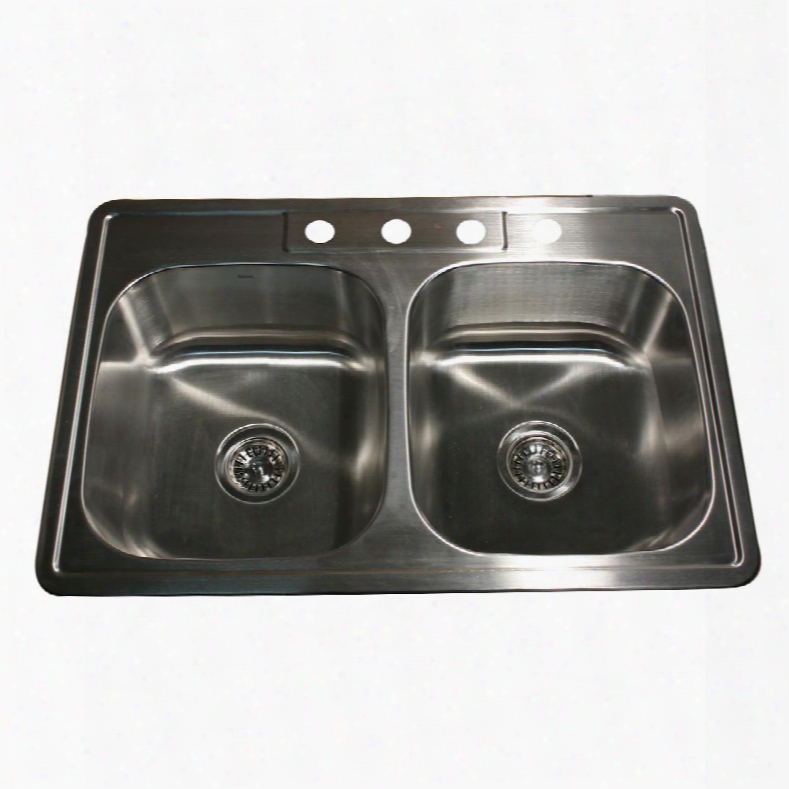 Ns3322-20-de 33 Inch Large Rectangle Double Bowl Equal Self Rimming Stainless Steel Drop In Kitchen Sink 20