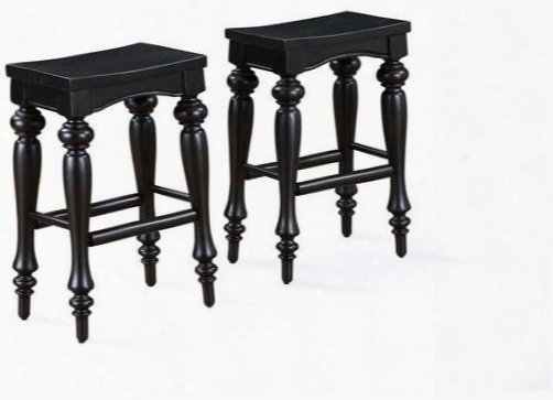 Pennfield Collection 318-444x 24" Kitchen Island Stool (set Of 2) With Decorative Turned Legs St Retchers And Solid Wood Seat In Black Sand-through