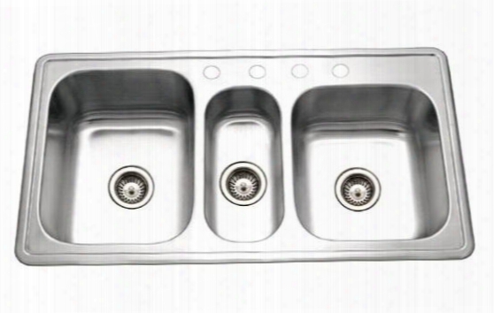 Pgt-4322-1 Premiere Gourmet Series Topmount Stainless Steel 4-hole Triple Bowl Kitchen