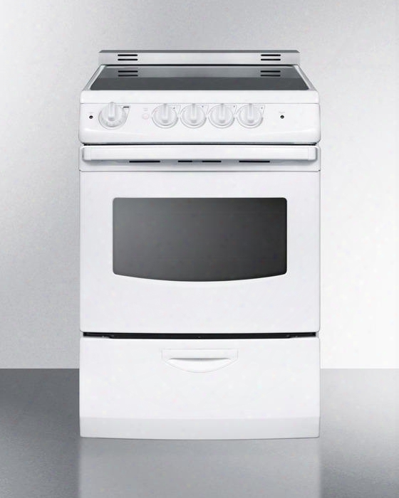 Rex242wrt 24" Slide In Electric Range With 3 Cu. Ft. Oven Smooth Ceramic Glass Top Waist-high Broiler 4 Cooking Zones Matched Handle Upfront Control Knobs