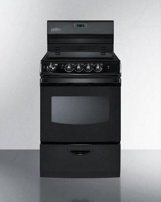 Rex243b 24" Smoothtop Electric Range With Digital Clock And Timer Storage Drawer Oven Window With Light Four Cooking Zones Indicator Lights Push-to-turn