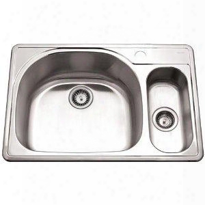 Rmg-3322sr-1 Premiere Reflection Series Topmount Stainless Steel 1-hole 70/30 Double Bowl Kitchen Sink Small Bowl