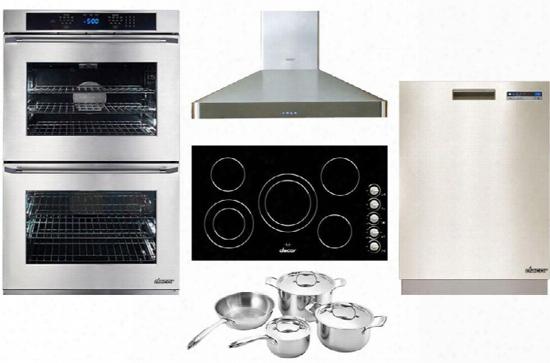 Stainless Steel Kitchen Package With Dto230s 30" Double Wall Oven Rnct365b 36" Induction Cooktop Ddw24s 24" Full Console Dishwasher Dhw361 36" Wall Mount