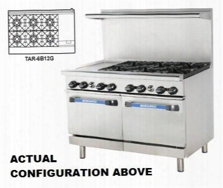 Targ-6b12g-lp 48" Range With 6 Open Burners 12" Griddle Heavy Gauge Welded Frame Stainless Steel Construction 2 Standard Ovens Full Size Crumb Tray And