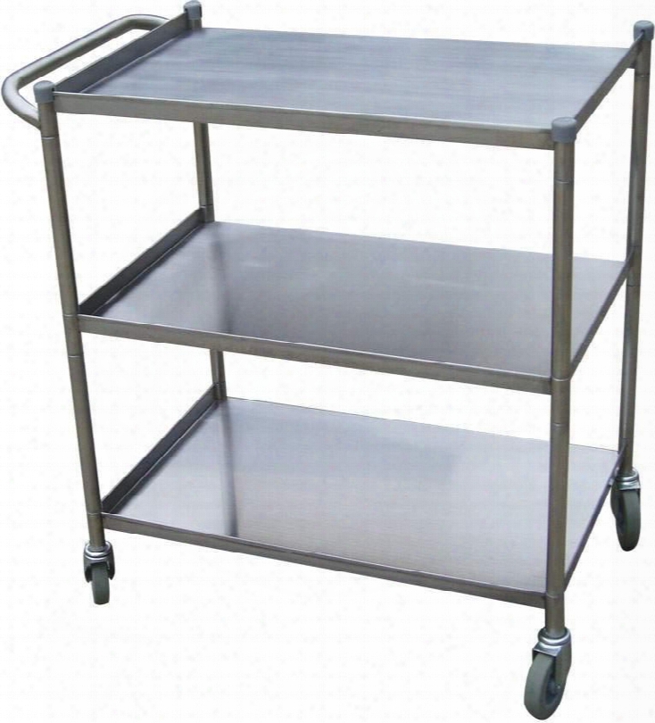 Tbus2133 21" X 33" X 33.5" 304 Stainless Steel Bus Cart With Three Spacious Shelves And 4 Rubber