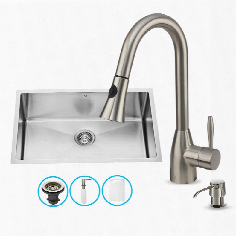 Vg15044 30" Stainless Steel Kitchen Sink Set With 16" Stainless Steel Faucet Pull-out Spray Head Strainer Embossed Vigo Cutting Board And Soap
