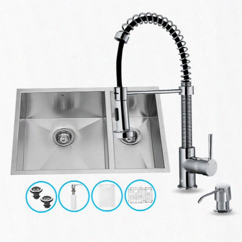 Vg15052 Double Basin Stainless Steel Undermount Kitchen Sink And Faucet Combination With Soap Dispenser Embossed Vigo Cutting Board Two Sink Grids And Two