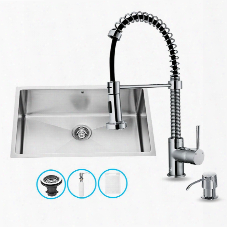 Vg15056 30" Stainless Steel Kitchen Sink Set With 18.5" Stainless Steel Faucet Pull-out Spray Head Strainer Embossed Vigo Cutting Board And Soap