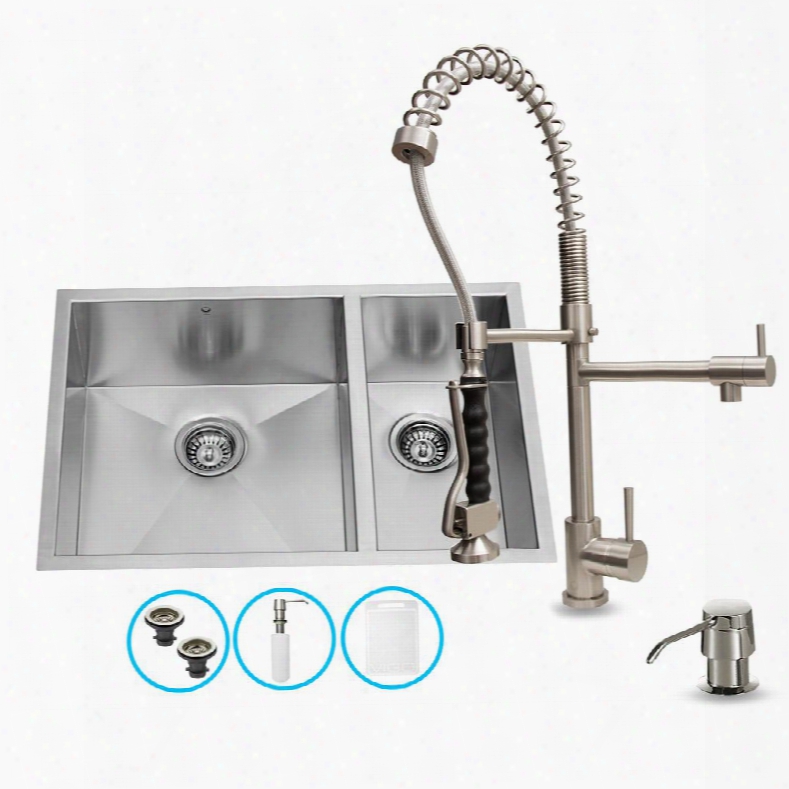 Vg15068 29" Stainless Steel Kitchen Sink Set With 27.25" Stainless Steel Faucet Pull-out Spray Head 2 Strainers Embossed Vigo Cutting Board And Soap