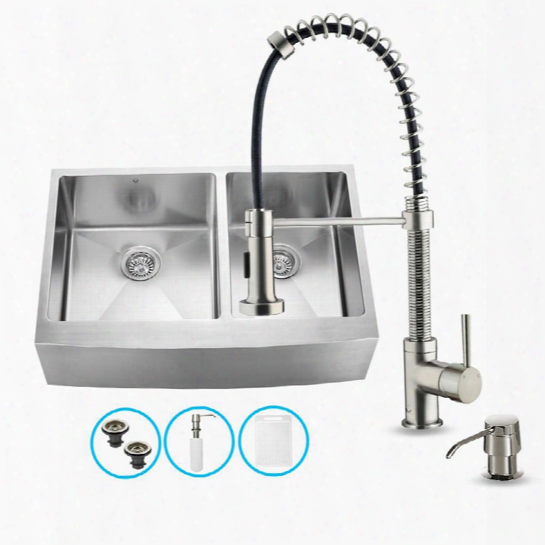 Vg15100 33" Stainless Steel Kitchen Sink Set With 18.5" Stainless Steel Faucet Pull-out Spray Head Faucet 2 Strainers And Soap