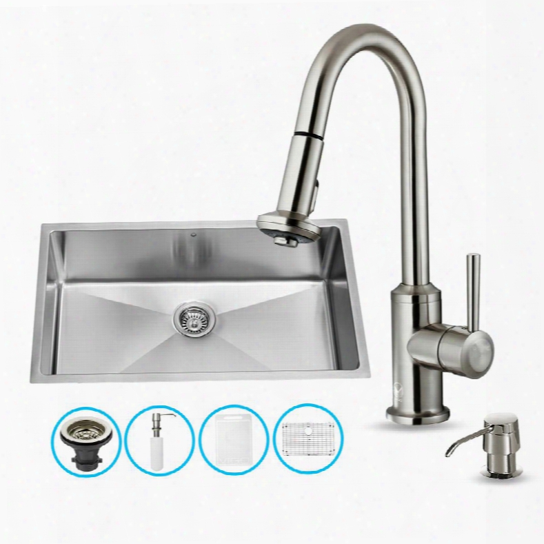 Vg15167 32" Stainless Steel Kitchen Sink Set With 16.75" Stainless Steel Faucet Soap Dispenser Bottom Grid Strainer Embossed Vigo Cutting Board And