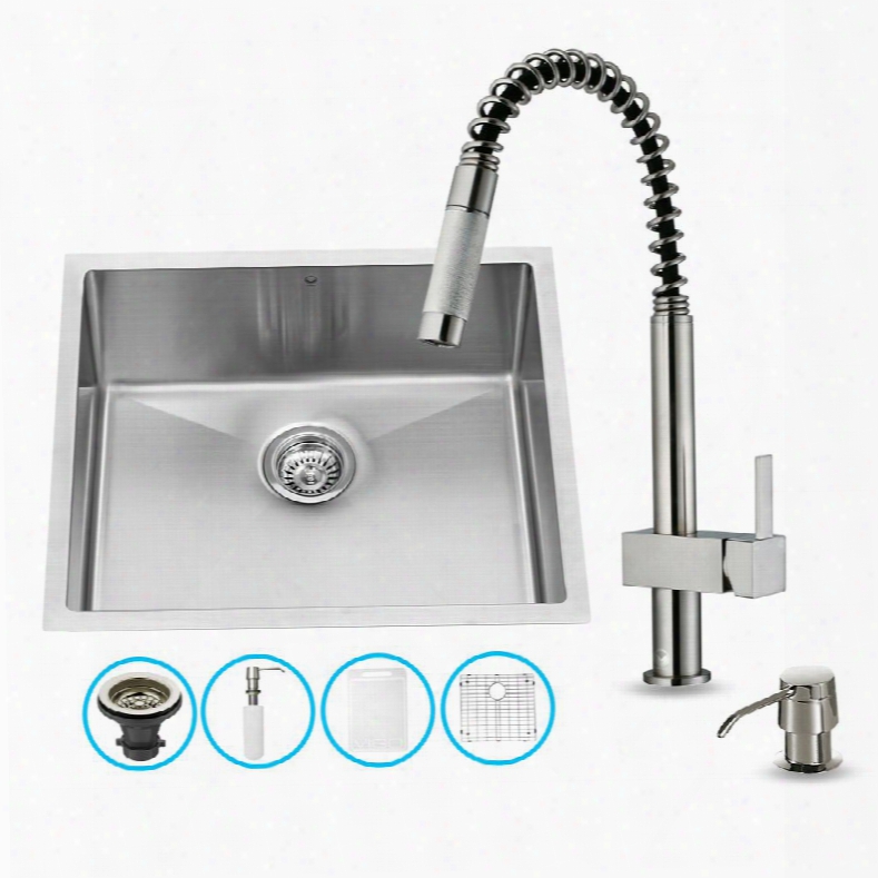 Vg15221 23" Stainless Steel Kitchen Sink Set With 20" Stainless Steel Faucet Soap Dispenser Bottom Grid Strainer Embossed Vigo Cutting Board And Pull-out