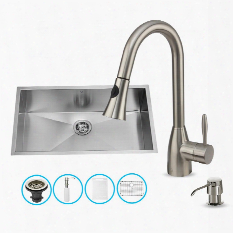 Vg15295 All In One 30" Undermount Kitchen Sink And Faucet Set With Solid Brass Spiral Pull Down Spray Soap Dispenser Bottom Grid Sink Strainer Embossed