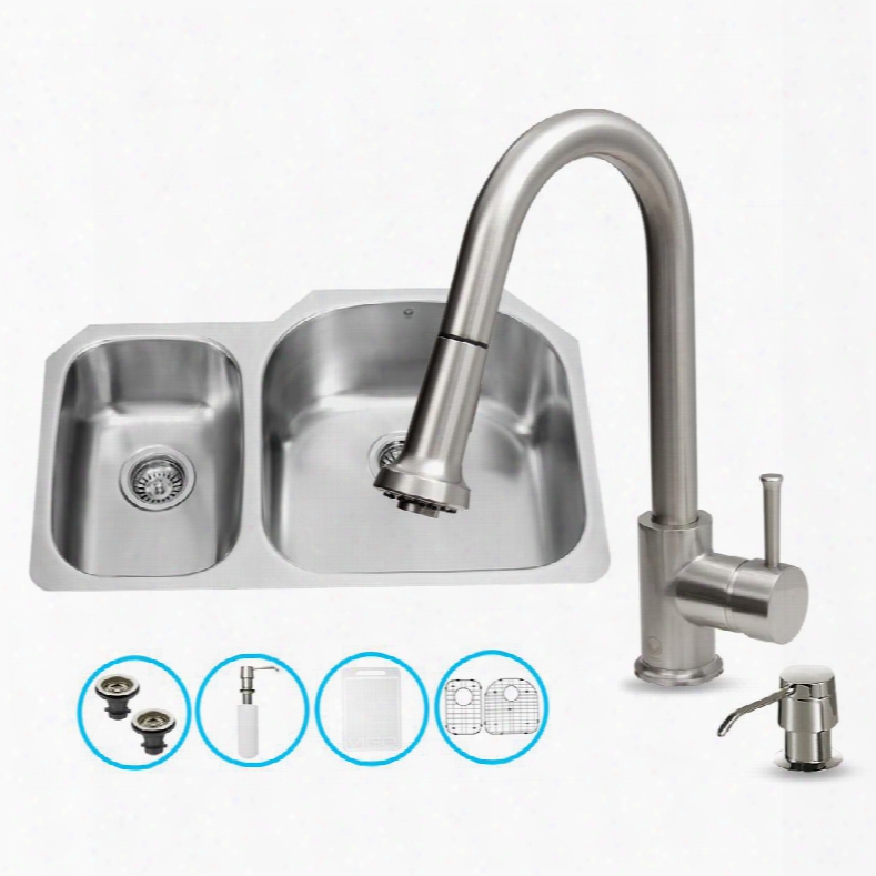 Vg15307 All In One 31" Undermount Kitchen Sink And Faucet Set With Solid Brass Pull Out Spray Soap Dispenser Bottom Grid Sink Strainer And Embossed Vigo