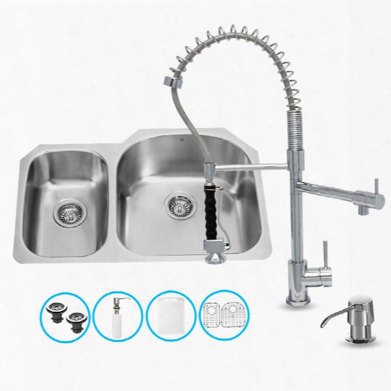 Vg15308 All In One 31" Undermount Kitchen Sink And Faucet Set With Solid Brass Pull Out Spray Soap Dispenser Bottom Grid Sink Strainer And Embossed Vigo