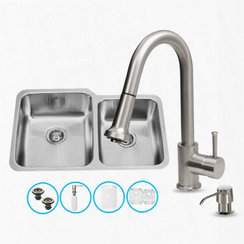 Vg15310 All In One 32" Undermount Kitchen Sink And Facet Set With Solid Brass Pull Out Spray Soap Dispenser Bottom Grid Sink Strainer And Embossed Vigo