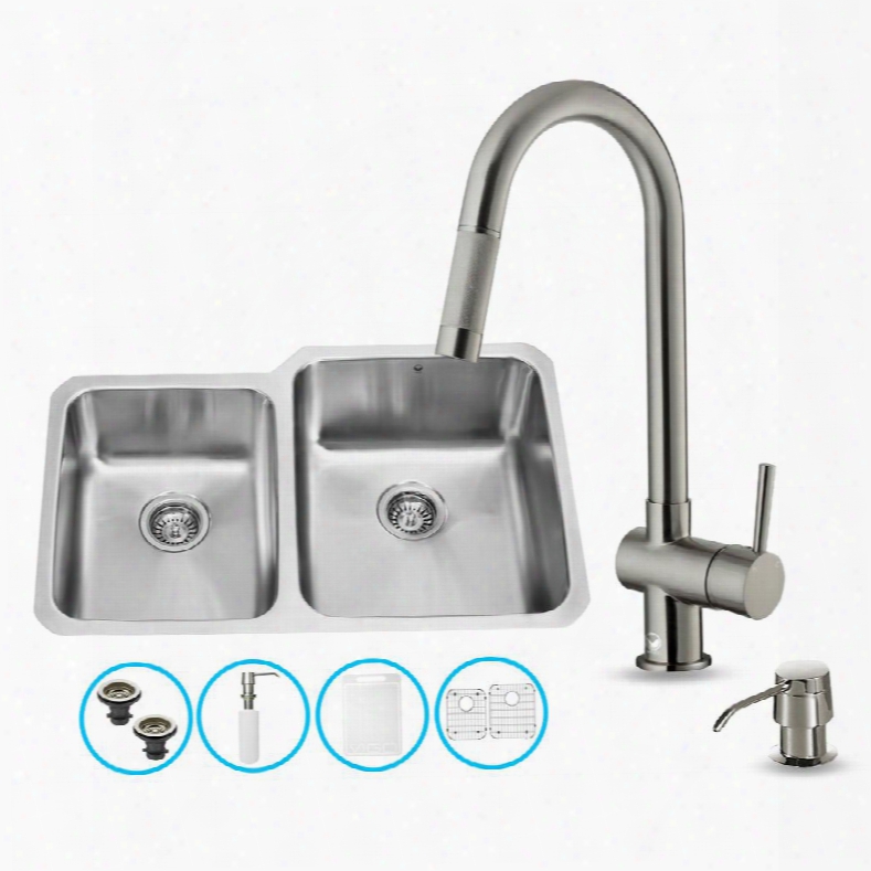 Vg15320 All In One 32" Undermount Kitchen Sink And Faucet Set With Solid Brass Pull Out Spray Soap Dispenser Bottom Grid Sink Strainer And Embossed Vigo