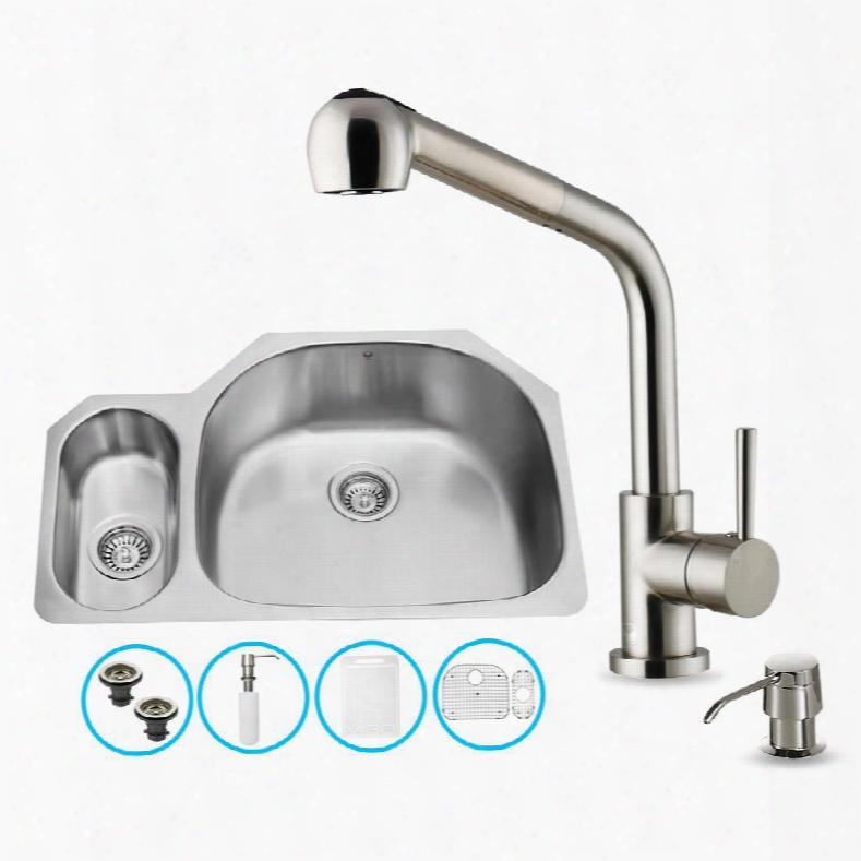 Vg15329 All In One 32" Undermount Kitchen Sink And Faucet Set With Solid Brass Pull Out Spray Soap Dispenser Bottom Grid Sink Strainer And Embossed Vigo